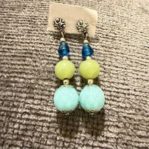 Silver, Blue and Green Beaded Earrings